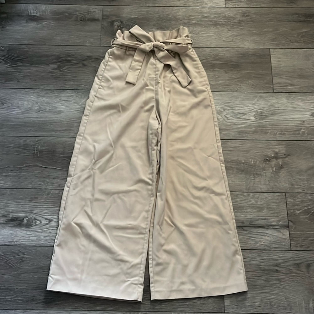 Women's Tan High-Waisted Wide-Leg Pants